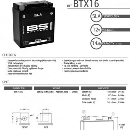Акумулатор 14ah 12v BS-Battery (AGM Gel) терминал + ляво