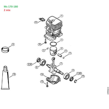Цилиндър комплект за моторни триони ЩИЛ MS 170 2MIX, MS 170C (Ø 37 MM)