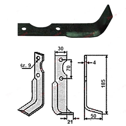 Нож за мотокултиватор 185mm x 30mm (десен) AGRIA