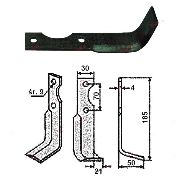 Нож за мотокултиватор 185mm x 30mm (десен) AGRIA