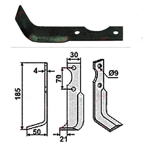 Нож за мотокултиватор 185mm x 30mm (ляв) AGRIA
