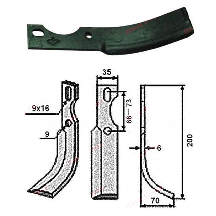 Нож за мотокултиватор 200mm x 35mm (десен)